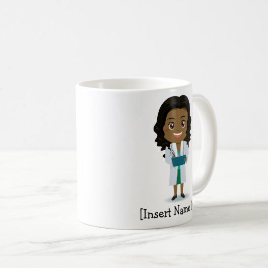 パーソナライズでかわいい医者、黒い/アフリカの女性の コーヒーマグカップ (正面右)