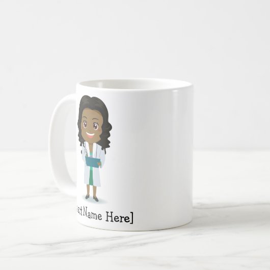 パーソナライズでかわいい医者、黒い/アフリカの女性の コーヒーマグカップ (正面左)