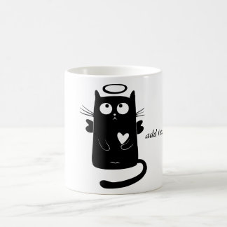 パーソナライズでかわいい天使の黒猫 コーヒーマグカップ