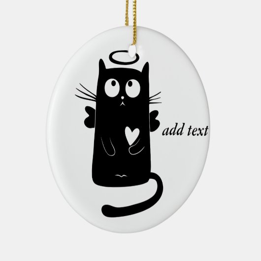 パーソナライズでかわいい天使の黒猫 セラミックオーナメント (右)