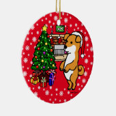 パーソナライズでかわいい柴犬の子犬のクリスマス セラミックオーナメント (右)