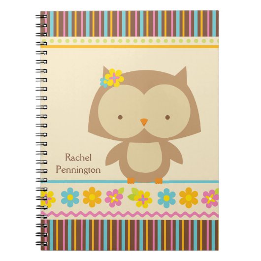 パーソナライズでかわいい熱帯フクロウの女の子のノート ノートブック (正面)