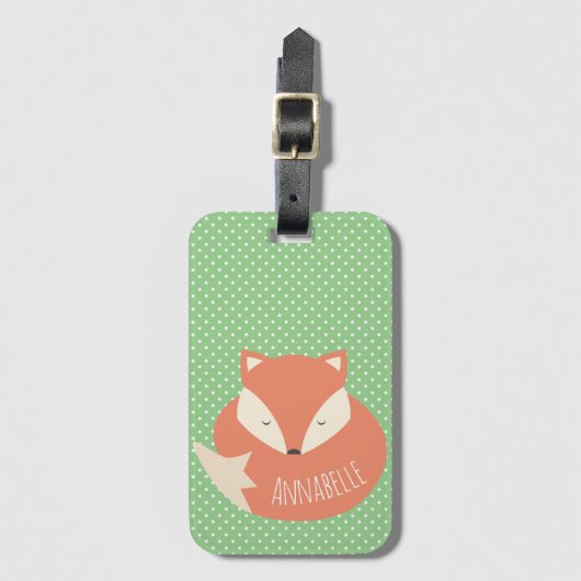 パーソナライズでかわいい睡眠のキツネ ラゲッジタグ (正面縦)