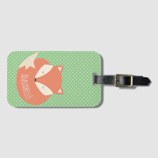パーソナライズでかわいい睡眠のキツネ ラゲッジタグ (正面横)
