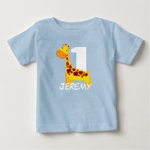 パーソナライズでかわいい誕生日のキリン ベビーTシャツ
