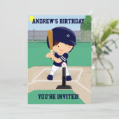 パーソナライズでかわいい野球の漫画プレーヤー 招待状 (スタンド正面)