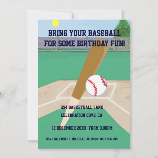 パーソナライズでかわいい野球の漫画プレーヤー 招待状 (裏面)