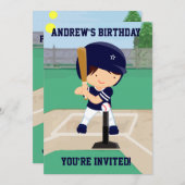 パーソナライズでかわいい野球の漫画プレーヤー 招待状 (正面/裏面)