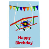 パーソナライズでかわいい飛行機 ミディアムペーパーバッグ (正面)