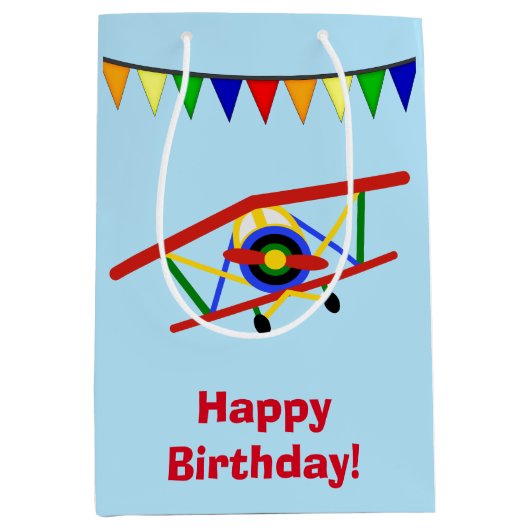 パーソナライズでかわいい飛行機 ミディアムペーパーバッグ (正面)