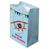 パーソナライズでかわいい飛行機 ミディアムペーパーバッグ (裏面アングル)