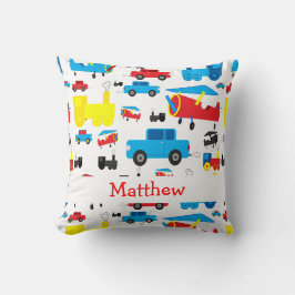 パーソナライズでかわいい飛行機、列車および車のコラージュ クッション