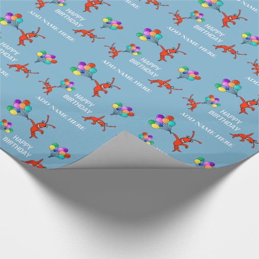 パーソナライズでかわいいCrawfishのロブスターは青を風船のようにふくらませます ラッピングペーパー (角)