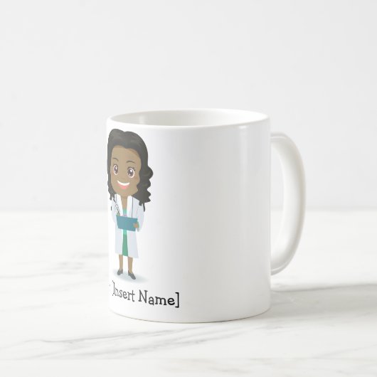 パーソナライズでかわいく黒い/アフリカのメスの医者 コーヒーマグカップ (正面右)