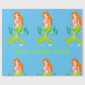 パーソナライズでかわいく、チャーミングな人魚の女の子 ラッピングペーパー (フラット)