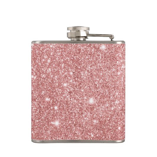 パーソナライズでエレガントでシックでフェイクなグリッターのばら色の金ゴールド フラスク (裏面)