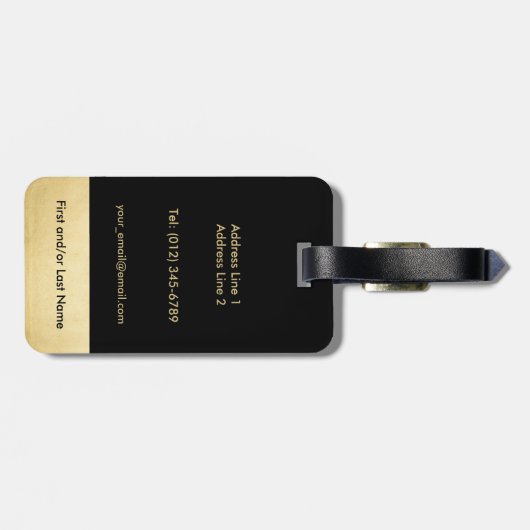 パーソナライズでエレガントで黒い金ゴールドのモノグラムの手紙A ラゲッジタグ (裏面横)
