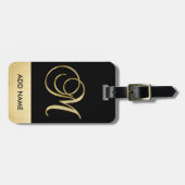 パーソナライズでエレガントで黒い金ゴールドのモノグラムの手紙M ラゲッジタグ (正面横)