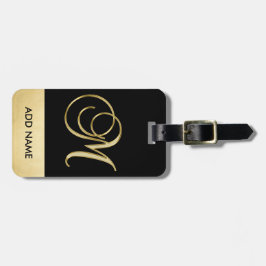 パーソナライズでエレガントで黒い金ゴールドのモノグラムの手紙M ラゲッジタグ