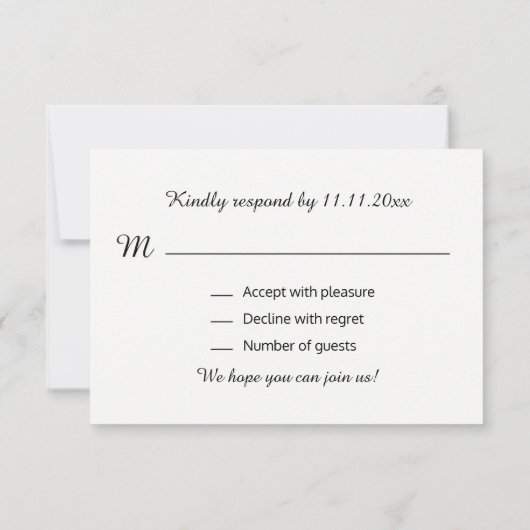パーソナライズでエレガントで黒い金ゴールドRSVPの結婚式 出欠カード (裏面)