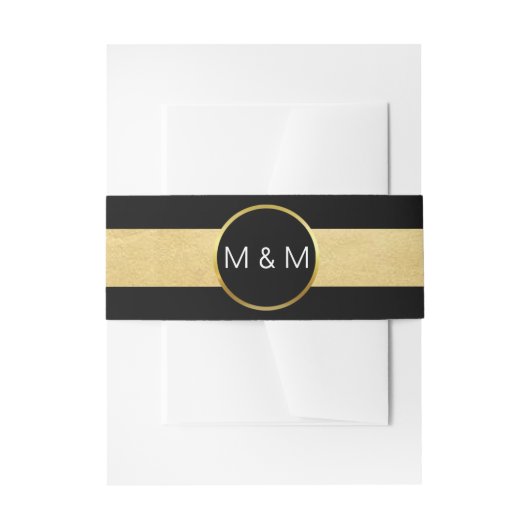 パーソナライズでエレガントで黒くフェイクな金ゴールドホイルの結婚式 招待状ベリーバンド (正面例)