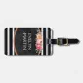 パーソナライズでエレガントなヴィンテージのバラB&Wは縞で飾ります ラゲッジタグ (正面横)