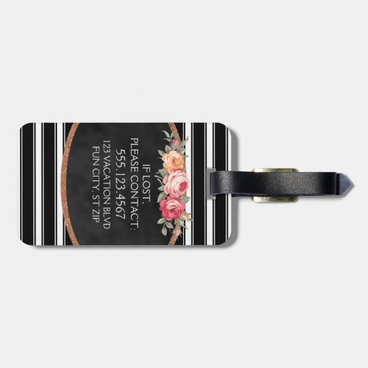パーソナライズでエレガントなヴィンテージのバラB&Wは縞で飾ります ラゲッジタグ (裏面横)