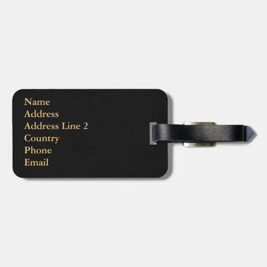 パーソナライズでエレガントな原稿のオリビアの金ゴールドの黒 ラゲッジタグ (裏面横)