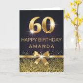 パーソナライズでエレガントな第60誕生日の金ゴールドのグリッター カード (黄色い花)