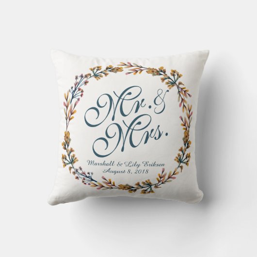 パーソナライズでエレガントな花の結婚式の枕 クッション (裏面)