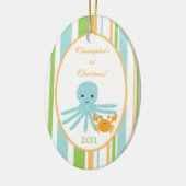 パーソナライズでカスタムなオーナメントのストライプのな海の海 セラミックオーナメント (左)