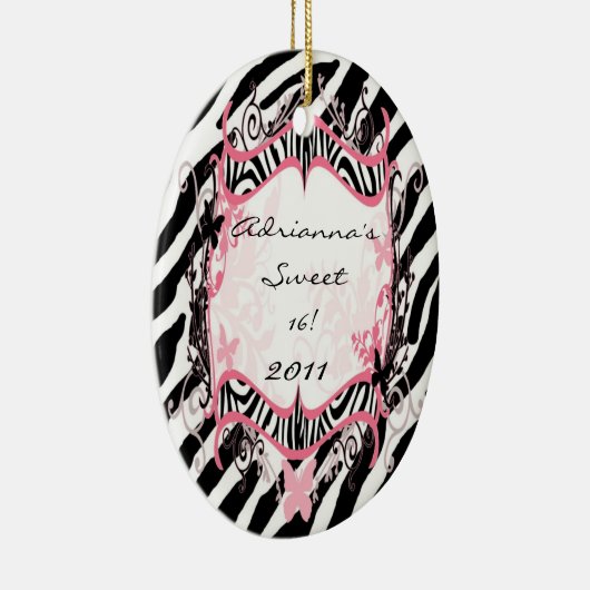 パーソナライズでカスタムなオーナメントの蝶シマウマのプリント セラミックオーナメント (右)