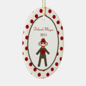 パーソナライズでカスタムなオーナメントの赤いソックス猿 セラミックオーナメント (右)