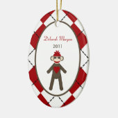 パーソナライズでカスタムなオーナメントの赤いソックス猿 セラミックオーナメント (左)