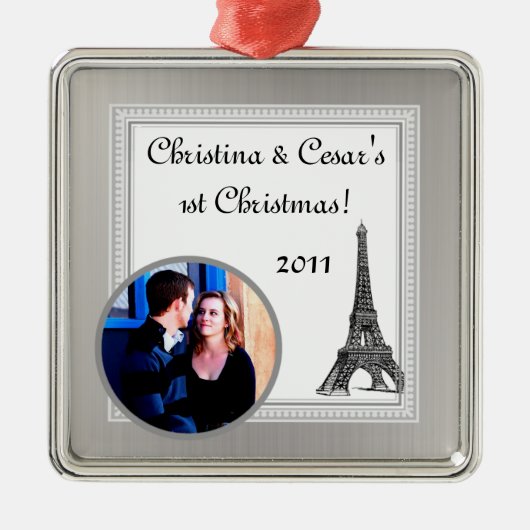 パーソナライズでカスタムなオーナメントの黒のエッフェル塔 メタルオーナメント (正面)