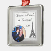 パーソナライズでカスタムなオーナメントの黒のエッフェル塔 メタルオーナメント (左)