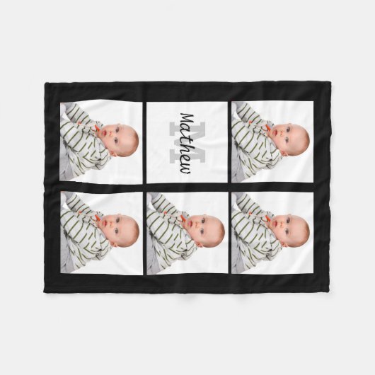 パーソナライズでカスタムな写真のコラージュのモノグラム フリースブランケット (正面(横))