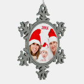 パーソナライズでカスタムな家族の休日の写真のオーナメント スノーフレークピューターオーナメント (左)