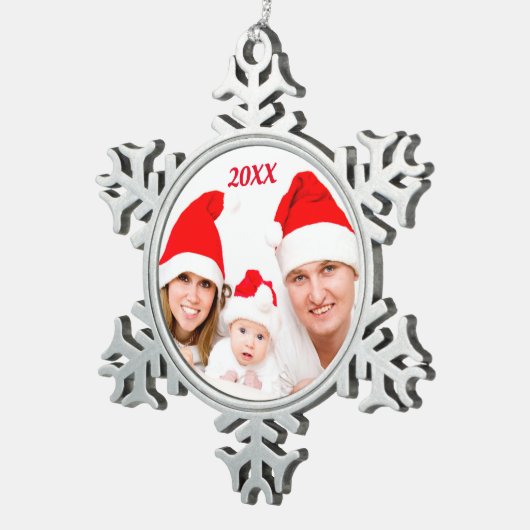 パーソナライズでカスタムな家族の休日の写真のオーナメント スノーフレークピューターオーナメント (右)