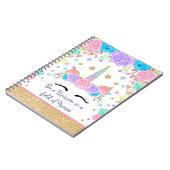 パーソナライズでカスタムな水彩画の花柄のユニコーン ノートブック (左側)