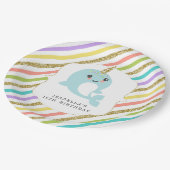 パーソナライズでカスタムなNarwhalの虹のグリッター ペーパープレート (アングル)