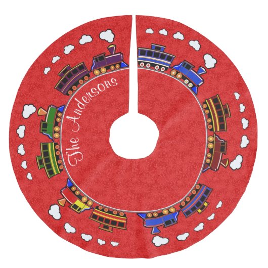 パーソナライズでカラフルなおもちゃの列車 ブラッシュドポリエステルツリースカート (正面)