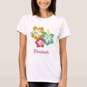 パーソナライズでカラフルな熱帯ハイビスカスの花 Tシャツ