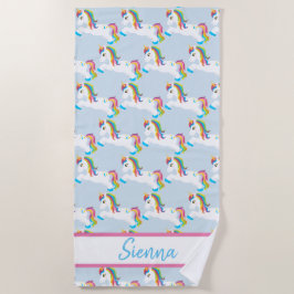 パーソナライズでカラフルな虹のユニコーンのビーチタオル ビーチタオル