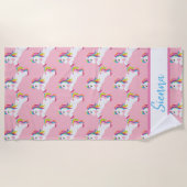 パーソナライズでカラフルな虹のユニコーンのビーチタオル ビーチタオル (正面)