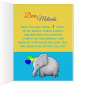 パーソナライズでカラフルな象の第1誕生日の詩 (内側(右))
