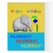 パーソナライズでカラフルな象の第1誕生日の詩 (内側(左))