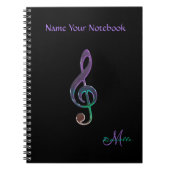 パーソナライズでカラフルな音楽クレフ、音符記号のノート ノートブック (正面)