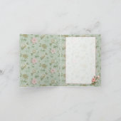 パーソナライズでガーリーでシックな緑およびピンクの花柄 ノートカード (内部)