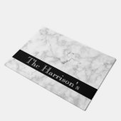 パーソナライズでクラシックで白い灰色および黒い大理石 ドアマット (アングル)